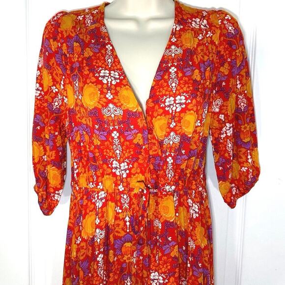 Anthropologie Abel The Label Orange Floral Maxi Dress Sz XS Boho Colourful - Picture 2 of 5